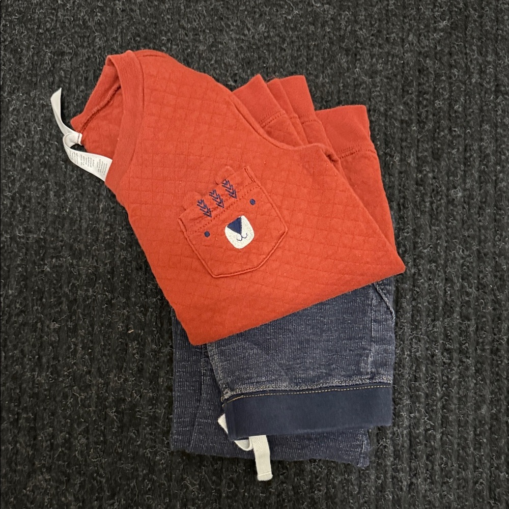 Carter's Rust Quilted Toddler Top with Pocket Bear Accent